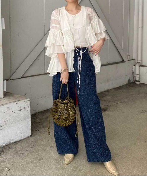 Ameri（アメリ）の「MEDI SCRATCH OVAL WIDE DENIM（デニムパンツ