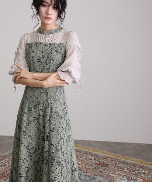 セール】七分袖&ロング パーティードレス ビスチェ風お呼ばれ結婚式