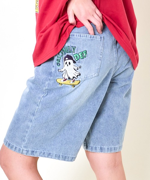 セール】《バック刺繍×ゆるストリート》レディース デニムハーフパンツ