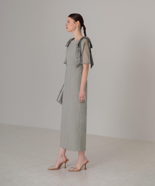 セール】【LEJA】2WAY花柄リボンドットストーンIラインドレス