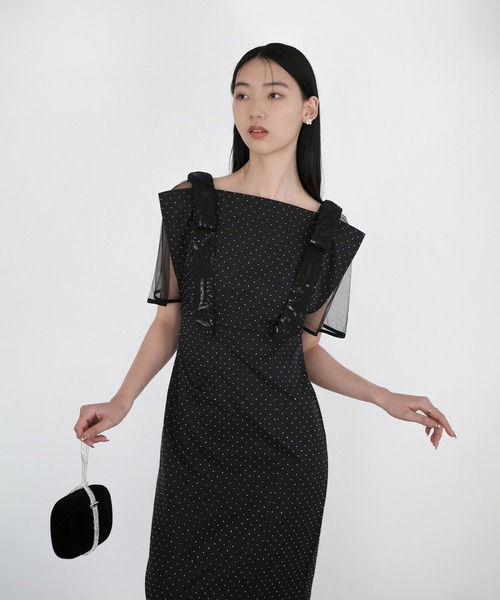 セール】【LEJA】2WAY花柄リボンドットストーンIラインドレス