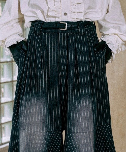 seyto（セイト）の「Stripe layered flare denim pants / ストライプ