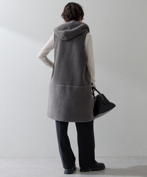 セール】【THE PAUSE】ボアフードロングジレ（ベスト）｜THE PAUSE（ザ