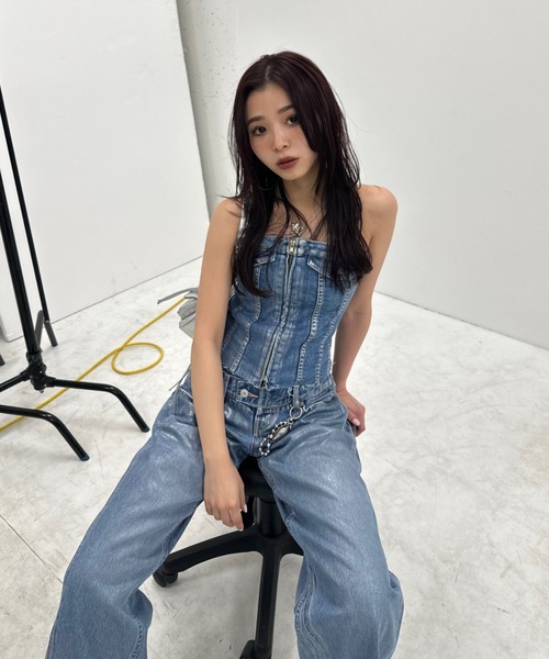 SLY（スライ）の「【限定展開】METALIC FRONT ZIP CORSET メタリック