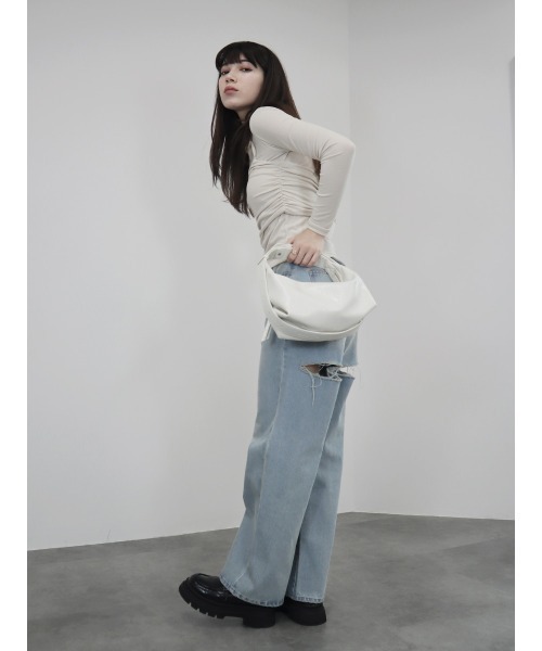 バックカットアウトワイドデニム／back cut out wide denim ロング丈