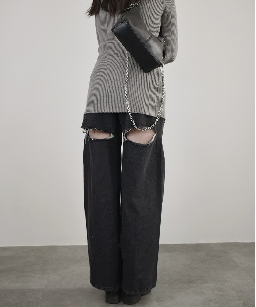 バックカットアウトワイドデニム／back cut out wide denim ロング丈