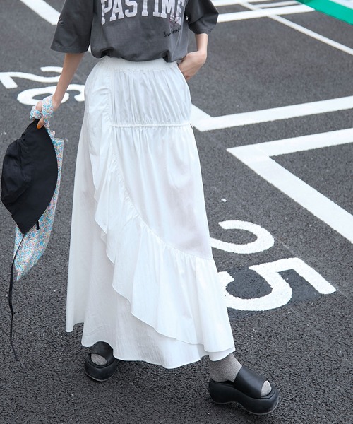 forksy.】ドロストアシンメトリーフリルスカート（スカート）｜forksy