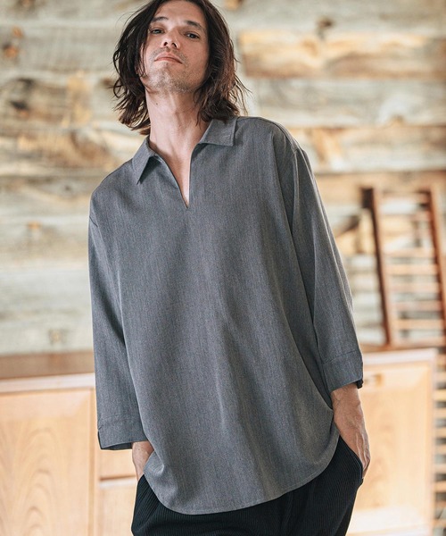 ms5917-Drape 3-4 Sleeve Skipper Pullover Shirts 七分袖シャツ