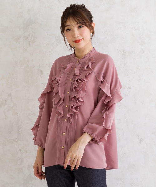 セール】ダンガリーラッフルフリルブラウス（シャツ/ブラウス）｜Rose
