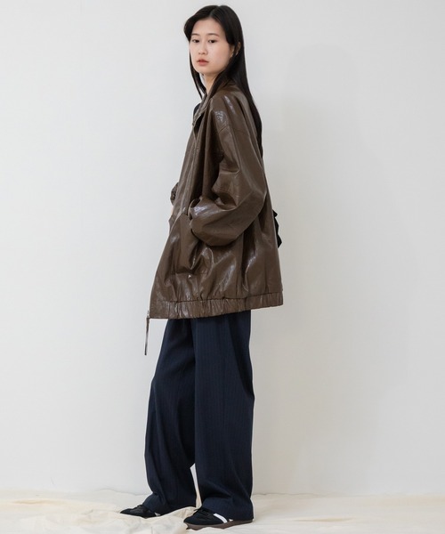 セール】ヴィンテージライクフェイクレザースタンドブルゾン/ レザー