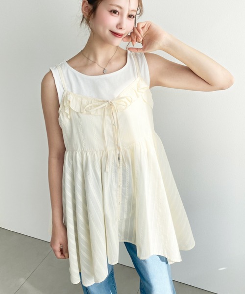 コットンカラミレースアシメヘムキャミチュニック（チュニック