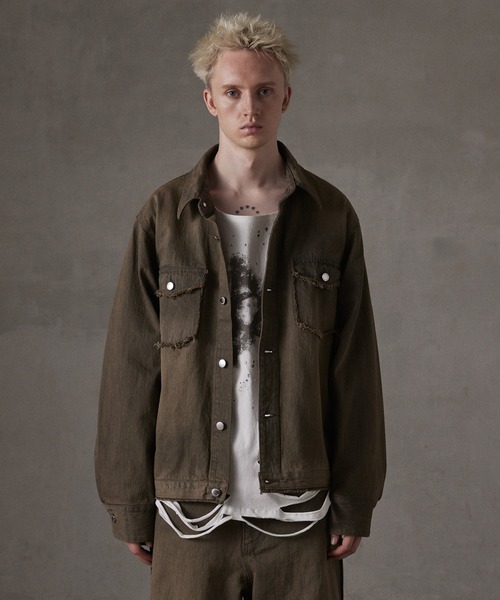 GRANCY】LinestoneDesign Graphic Damage LongTee / ラインストーン