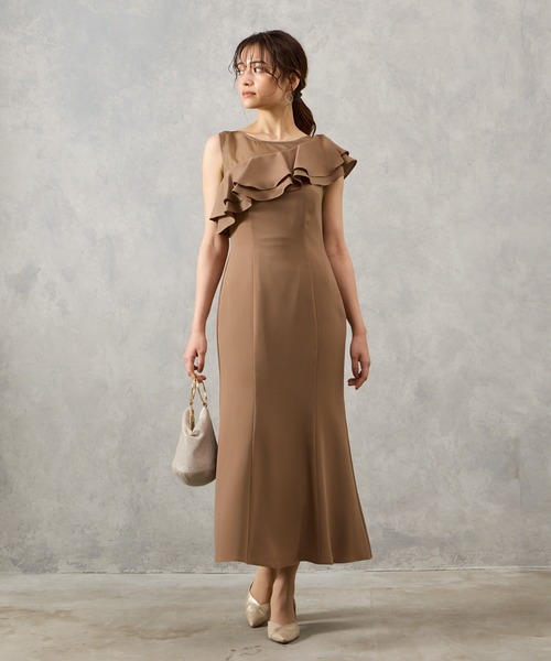 アシンメトリーフリルマーメイドラインパーティードレス 結婚式