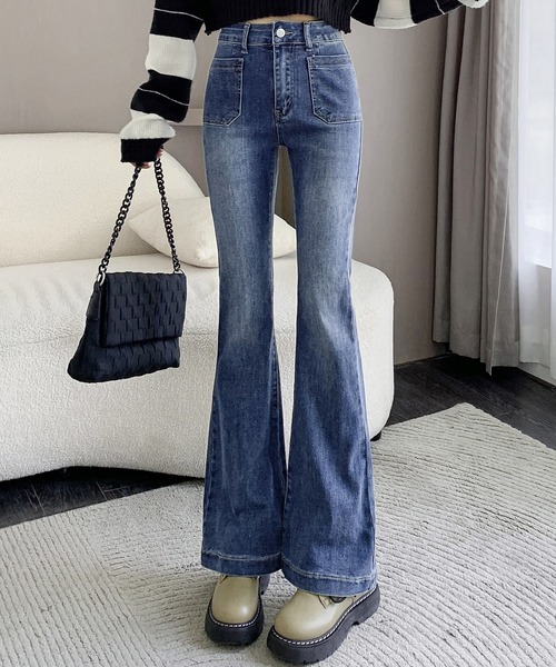 セール】【大きいサイズ有/伸縮性有】シュッと美脚！ブーツカット風