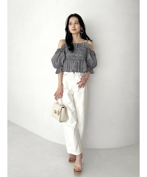 SNIDEL（スナイデル）の「Sustainableギャザーオフショルブラウス