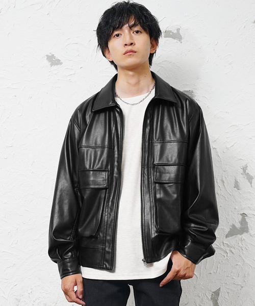 セール】【MinoriTY】シンセティックレザービッグブルゾン ショート丈