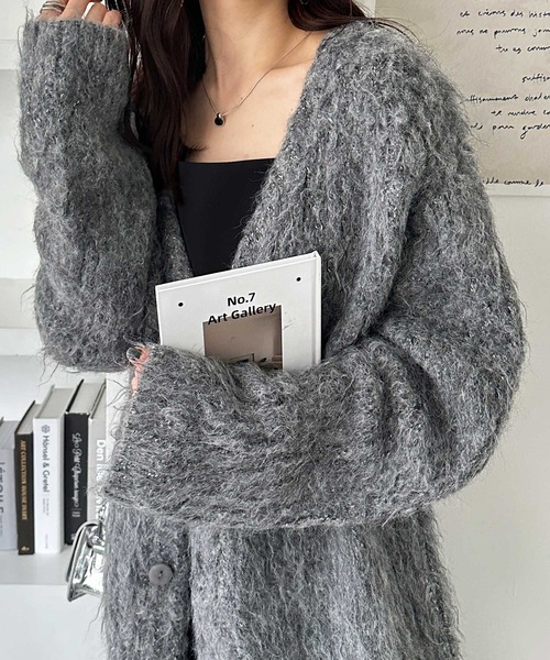 セール】【新色追加】ミックスシャギーオーバーサイズVネック