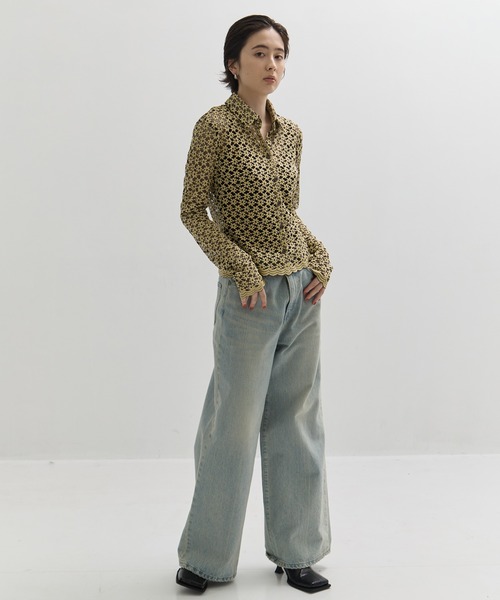 セール】【CLANE/クラネ】3D FLOWER LACE SHIRT/フラワーレースシャツ