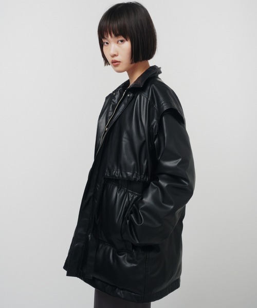 セール】LAYERED IMITATION LEATHER PAD JACKET / レイヤード