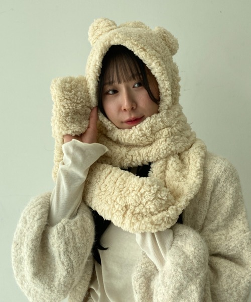 セール】クマ耳付き フード型 ボアマフラー（マフラー）｜Loco Ocean