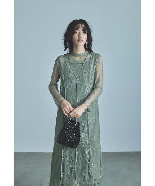 セール】総レースベストレイヤードマーメイドパーティードレス 結婚式