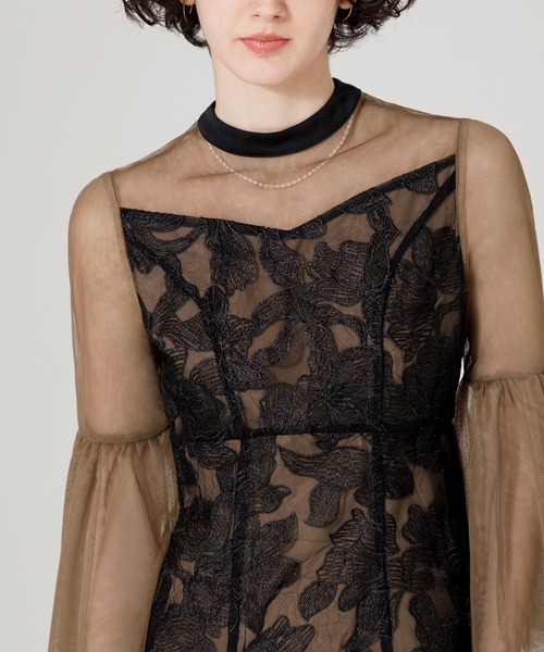 Leja（レジャ）の「【LEJA】異素材シアー刺繍レース透け感プリーツ