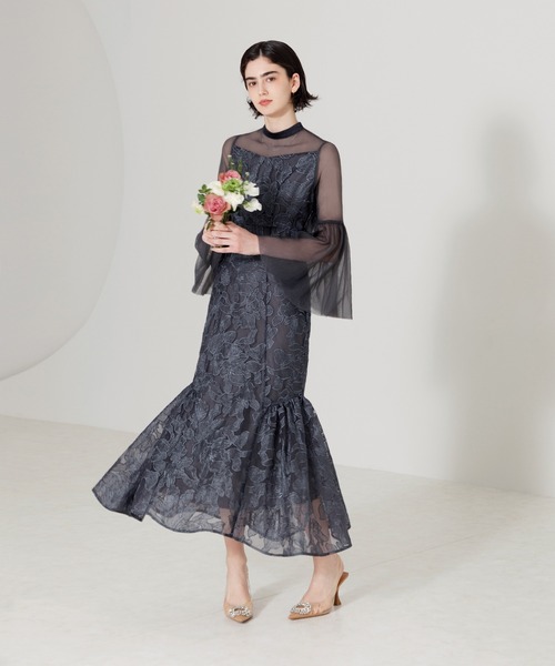 Leja（レジャ）の「【LEJA】異素材シアー刺繍レース透け感プリーツ