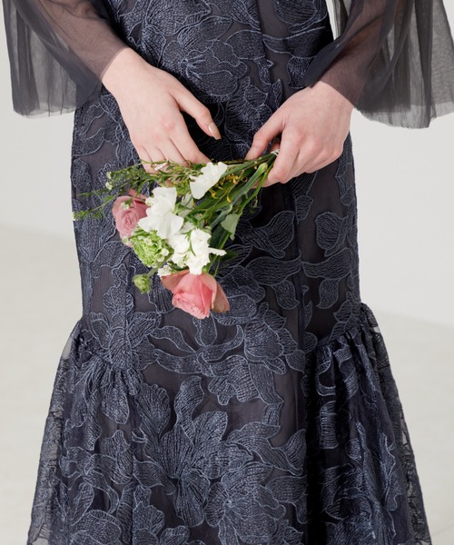 Leja（レジャ）の「【LEJA】異素材シアー刺繍レース透け感プリーツ