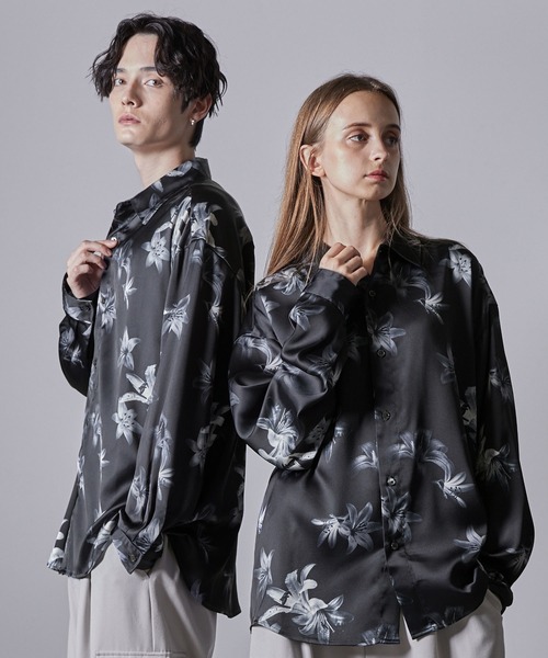 CLEL】Loose Draped Floral Pattern Shirt/ルーズドレープ花柄シャツ