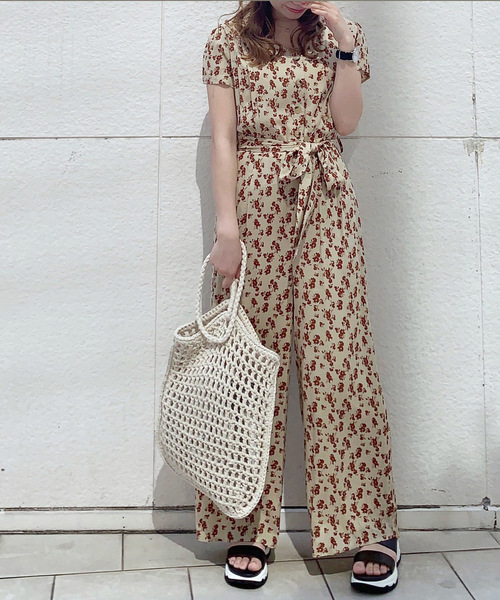 5430【極美品】バートン つなぎ レディース オールインワン 花柄