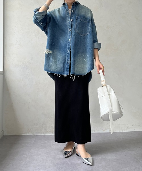 DouDou（ドゥドゥ）の「【新色追加】ダメージデニムシャツ（シャツ