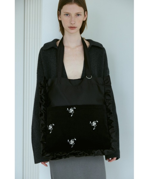 セール】刺繍ベロアフリル2ポケットトート / A4、14インチのPC収納