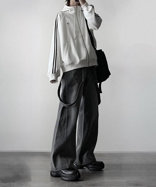 セール】line sleeve track zip parker jacket / ラインスリーブ