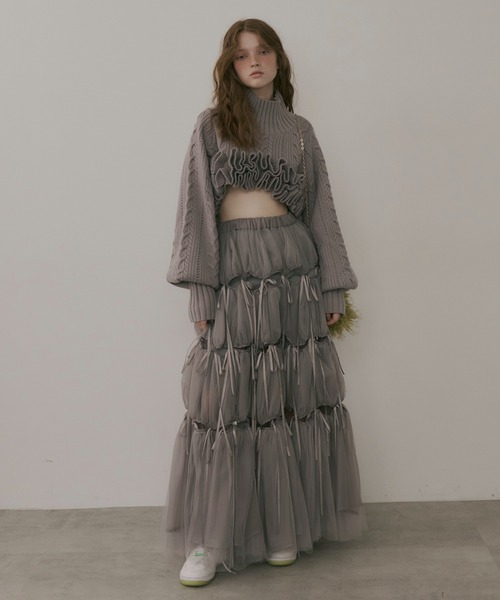 セール】ニッティングパターンボリュームフリルボレロニット（ニット