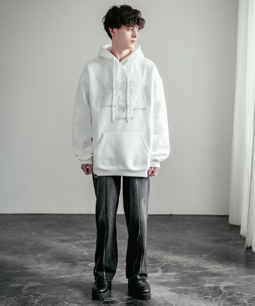 オーバーサイズ ラインストーンロゴプリント 裏起毛スウェットプル