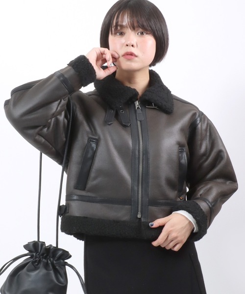 新品 黒】即完売 Alpha B-3 ボアフリース レザー ムートンジャケット