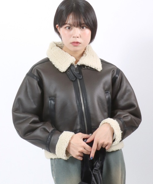 新品 黒】即完売 Alpha B-3 ボアフリース レザー ムートンジャケット