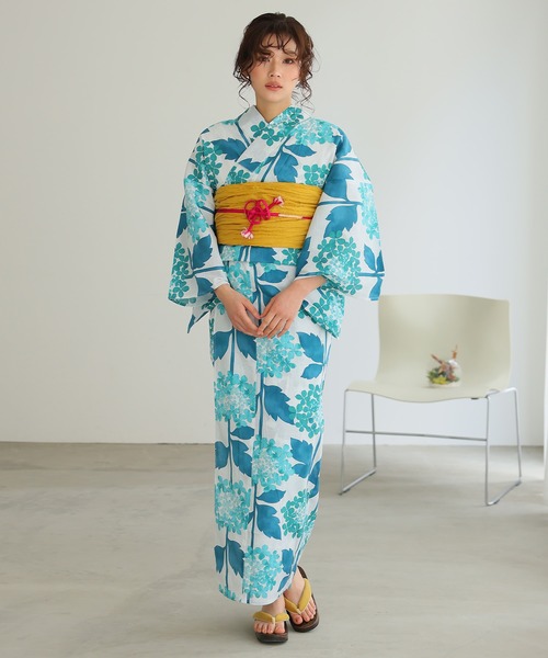 9種類から選べる洗える浴衣2点セット／【大人浴衣+帯】 シック 紫陽花