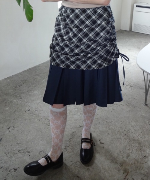 idem（イデム）の「drawstring check pleats skirt / ローウエスト