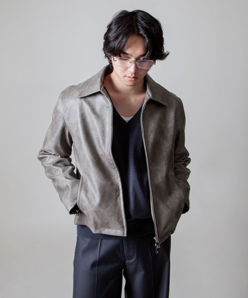 セール】【White Line】 ミニマル レザー ジャケット / 短丈