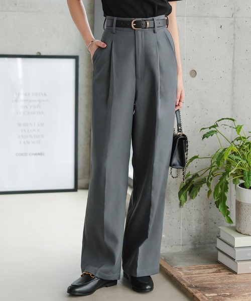 低身長向けサイズ ] タックワイドストレートパンツ（スラックス