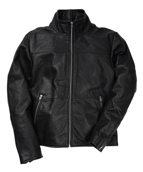 リプロダクトレザー 本革 立ち襟 シングルライダースジャケット