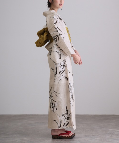 大人浴衣2点セット洗える 綿麻帯 兵児帯 女性 黒 選べる シック レトロ