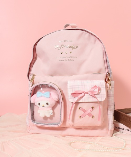 セール】サンリオ チェック クリアポケット ぬいぐるみ付 リュック