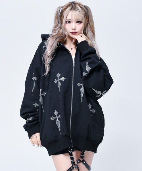 REFLEM レフレム ラインストーンパーカー 黒 × シルバー REFLEM