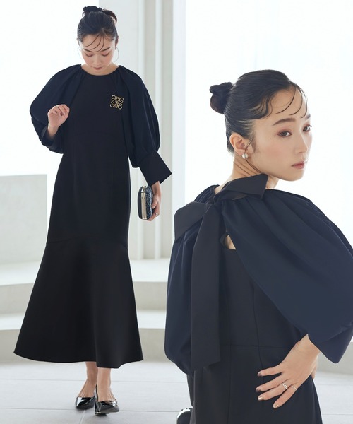 洗える オケージョン対応】構築スリーブマーメイドシルエットロング