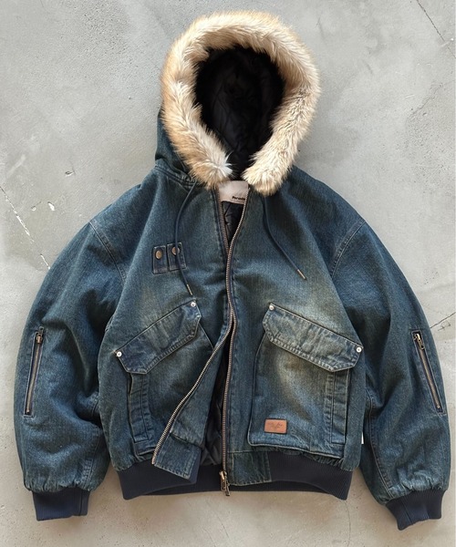セール】ヴィンテージライクデニムフードファーブルゾン（ブルゾン