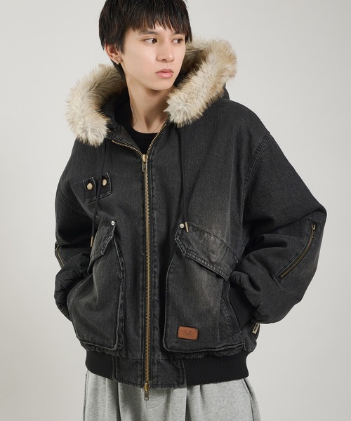 セール】ヴィンテージライクデニムフードファーブルゾン（ブルゾン