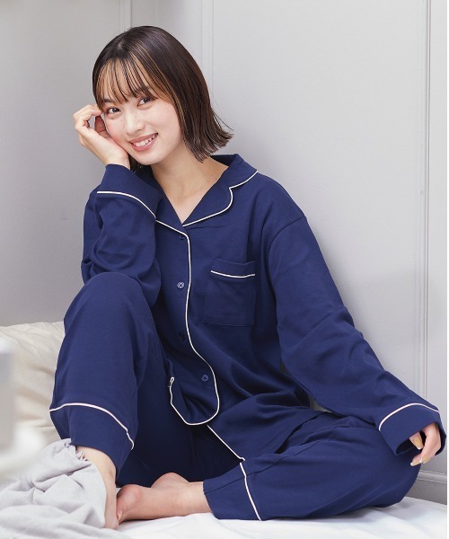 ゆったり設計パジャマ]綿100%スムースパジャマ（ルームウェア/パジャマ