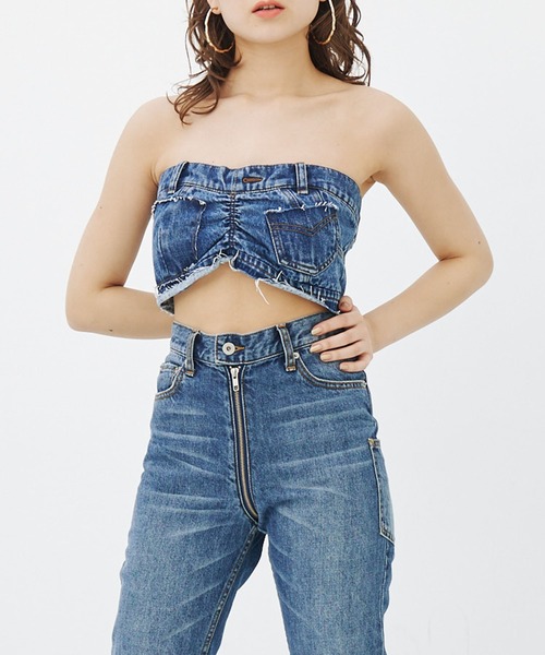 セール】リメイク風デニムチューブトップ（チューブトップ